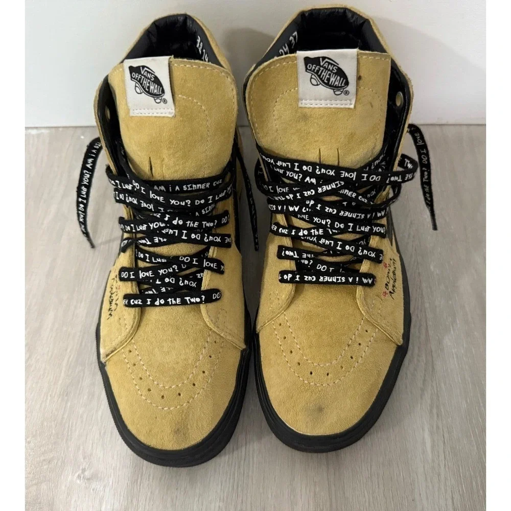 Vans Sk8 Hi Yellow Suede Mens Shoes Custom Artwork Bonita Applebum Size 8